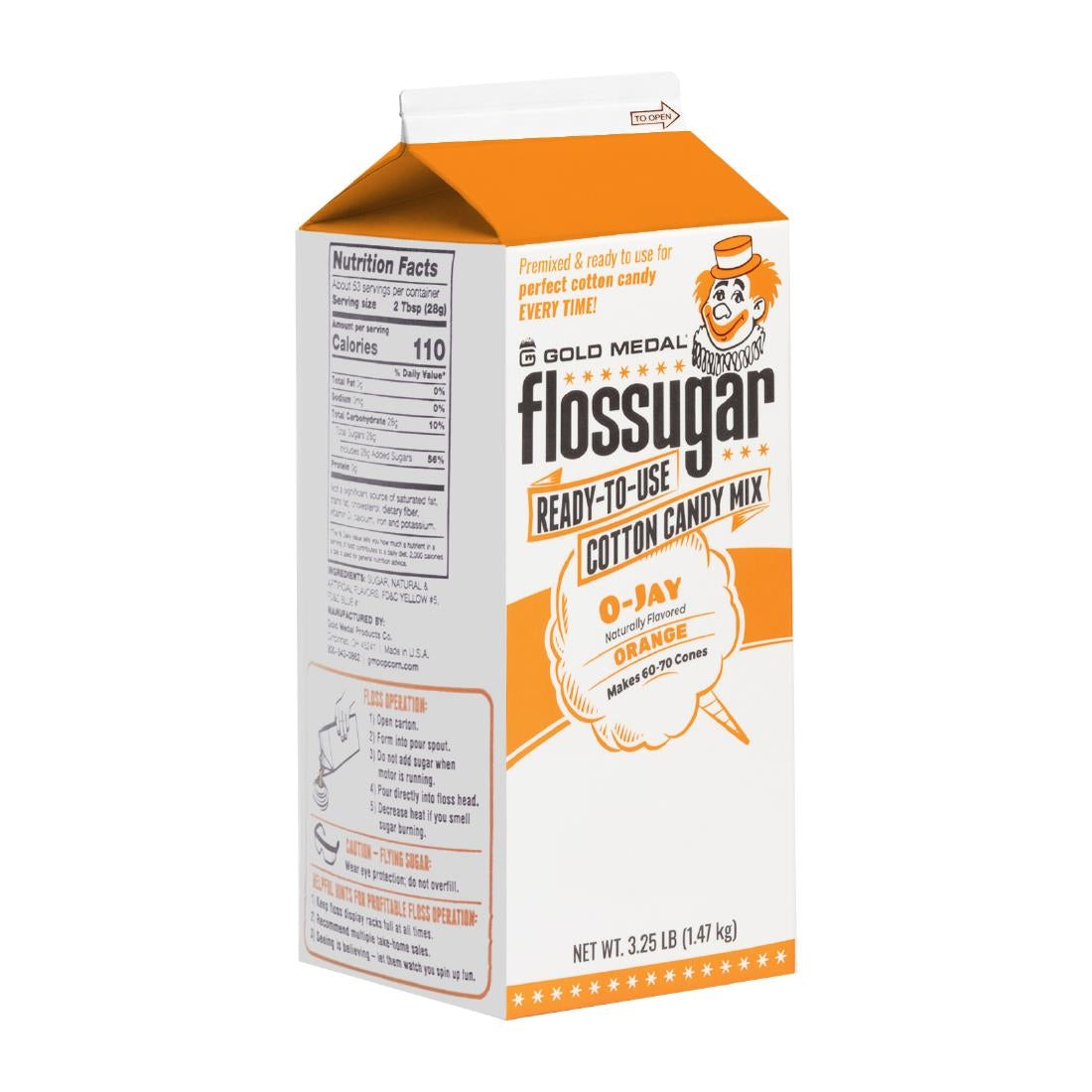 Flossugar Orange Ready to Use Cotton Candy Mix 1.47kg