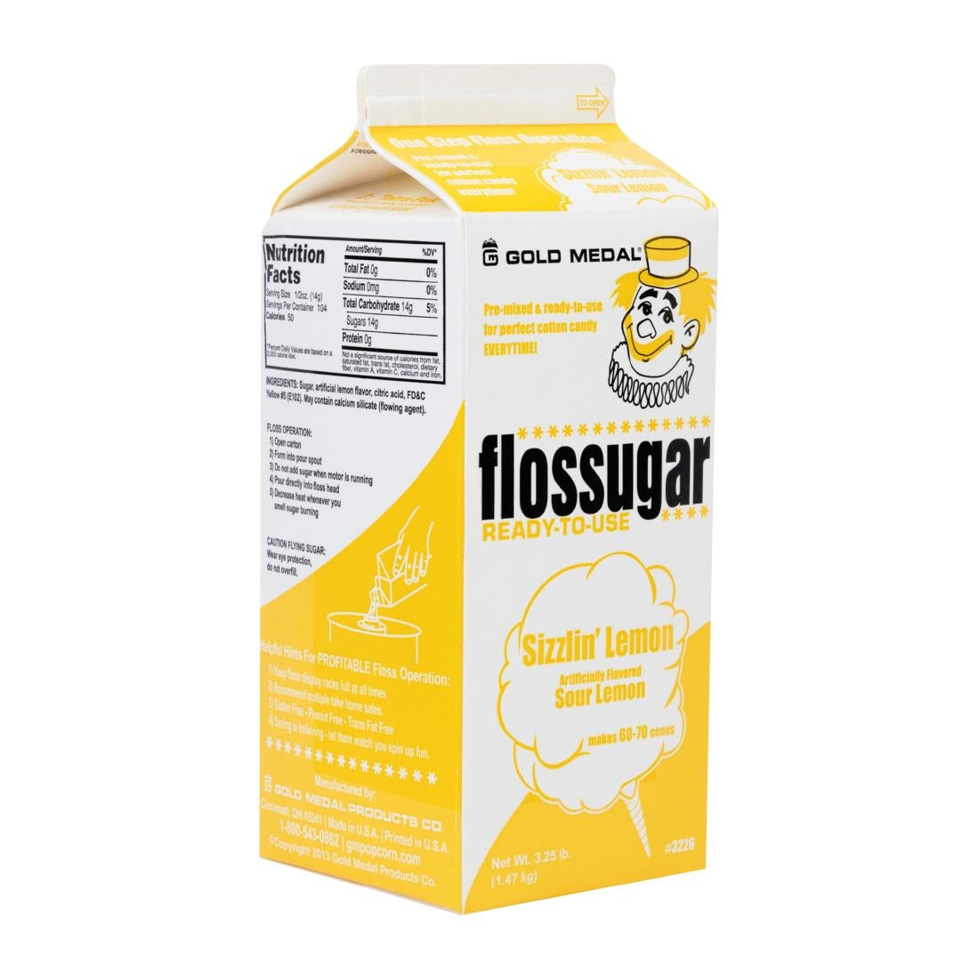 Flossugar Sour Lemon Ready to Use Cotton Candy Mix 1.47kg