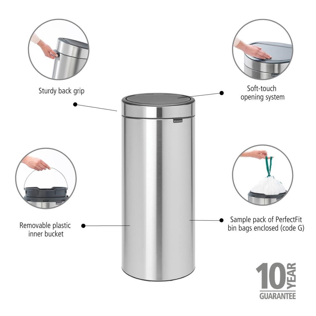 Brabantia Touch Bin Matt Steel 30Ltr