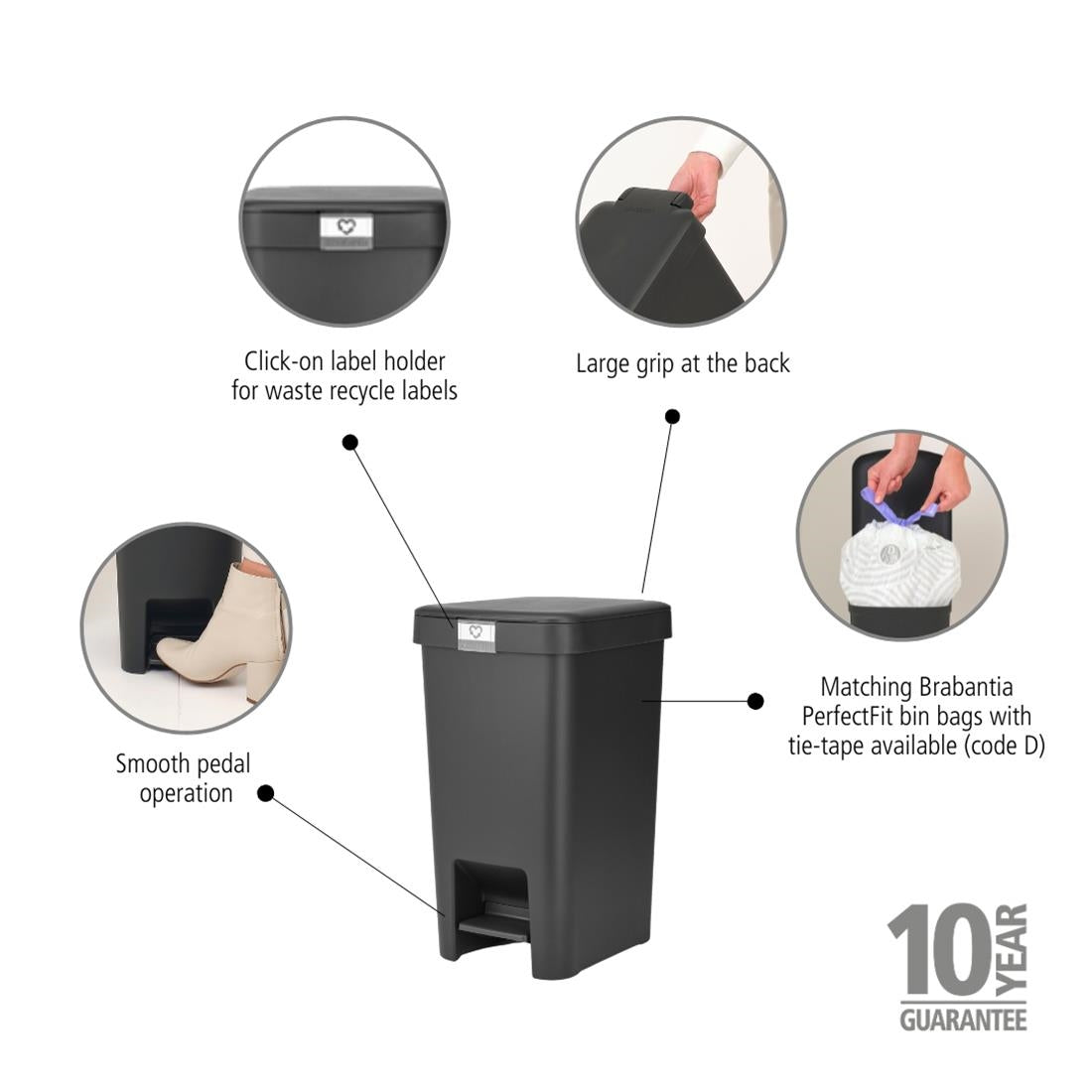 Brabantia StepUp Pedal Bin Dark Grey 16Ltr