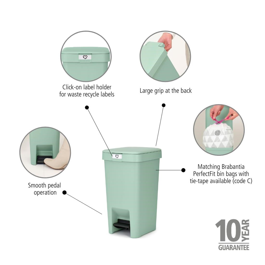 Brabantia StepUp Pedal Bin Jade Green 10Ltr