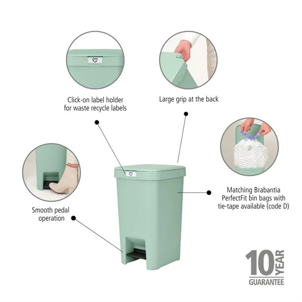 Brabantia StepUp Pedal Bin Jade Green 16Ltr