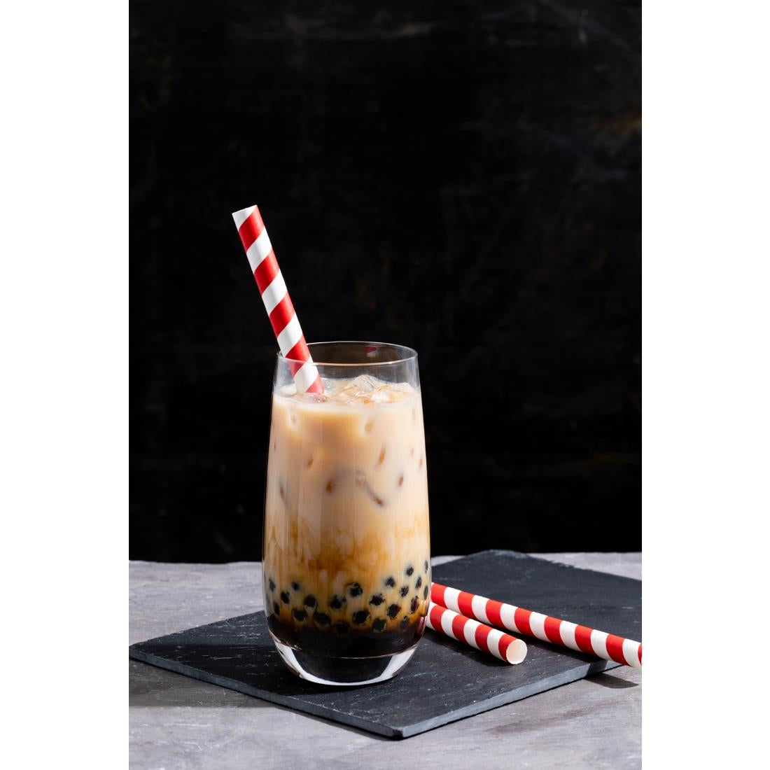 Fiesta Compostable Bubble Tea Straws Red & White 210mm (150 Pack)
