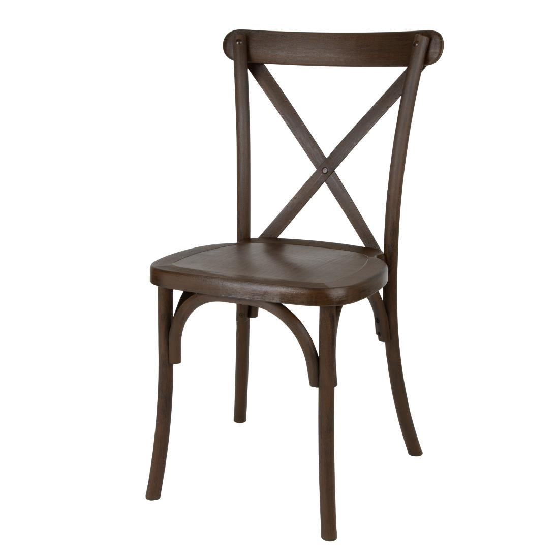 Bolero Manhattan Cross-Back Resin Chairs Dark Wood Effect (4 Pack)
