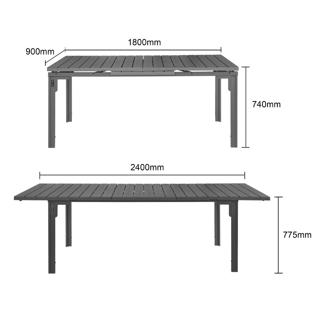 Bolero Valletta Grey Slatted Extendable Outdoor Dining Table