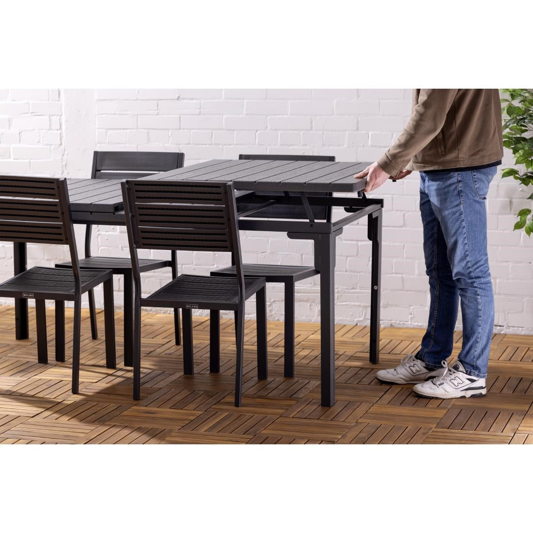 Bolero Valletta Grey Slatted Extendable Outdoor Dining Table