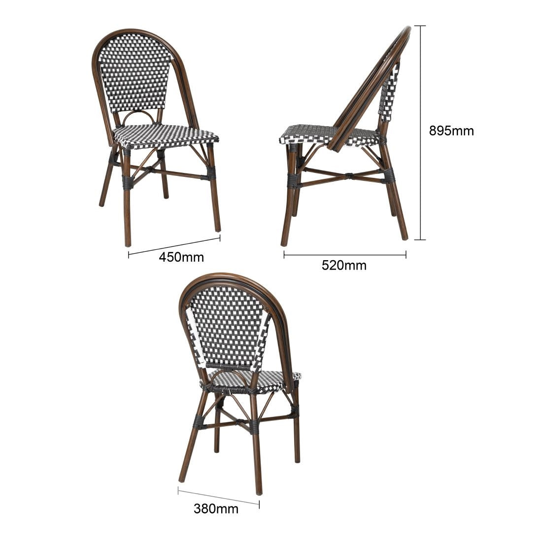 Bolero Parisian Style PE Rattan Chair Black Dot Mix (2 Pack)