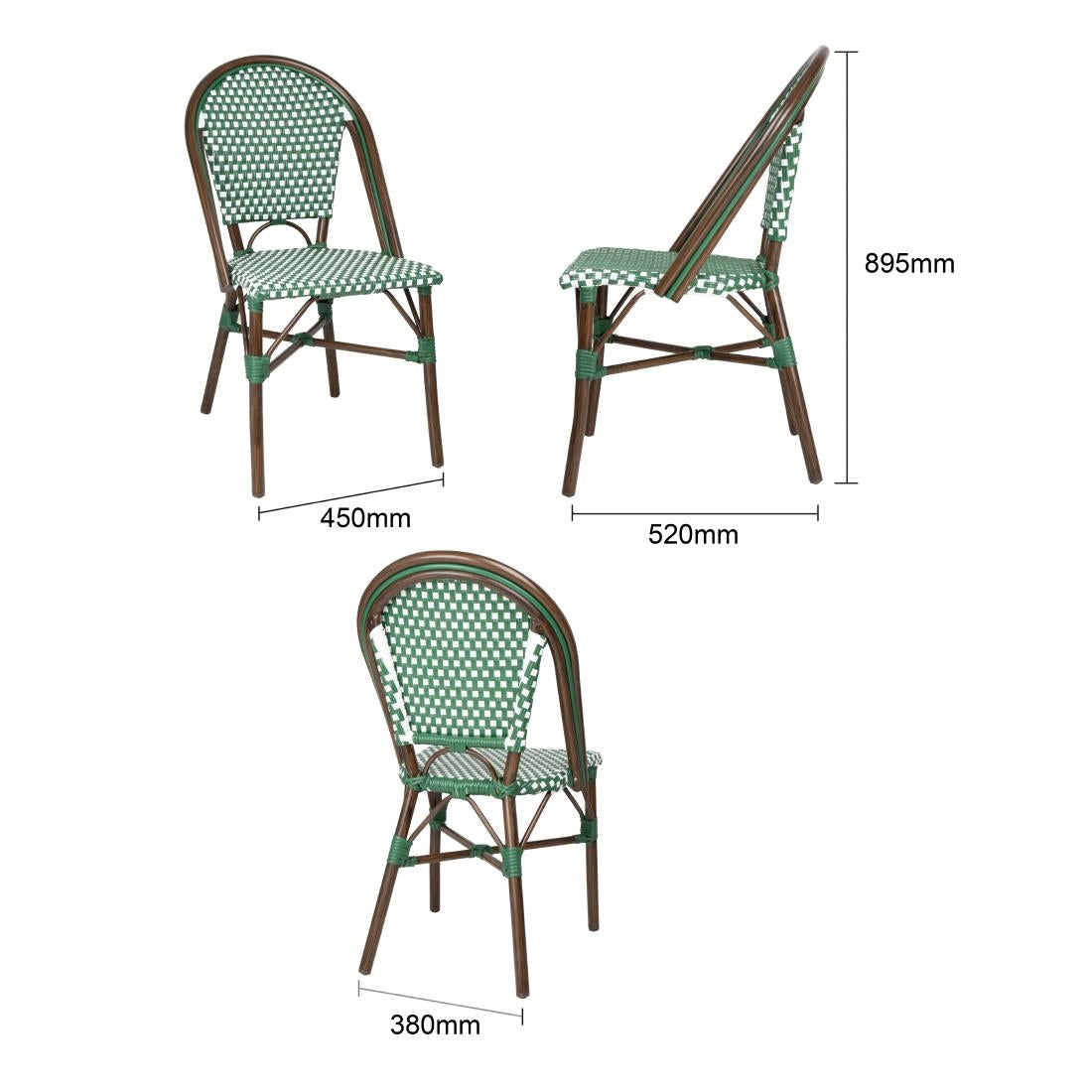 Bolero Parisian Style PE Rattan Chair Green Dot Mix (2 Pack)