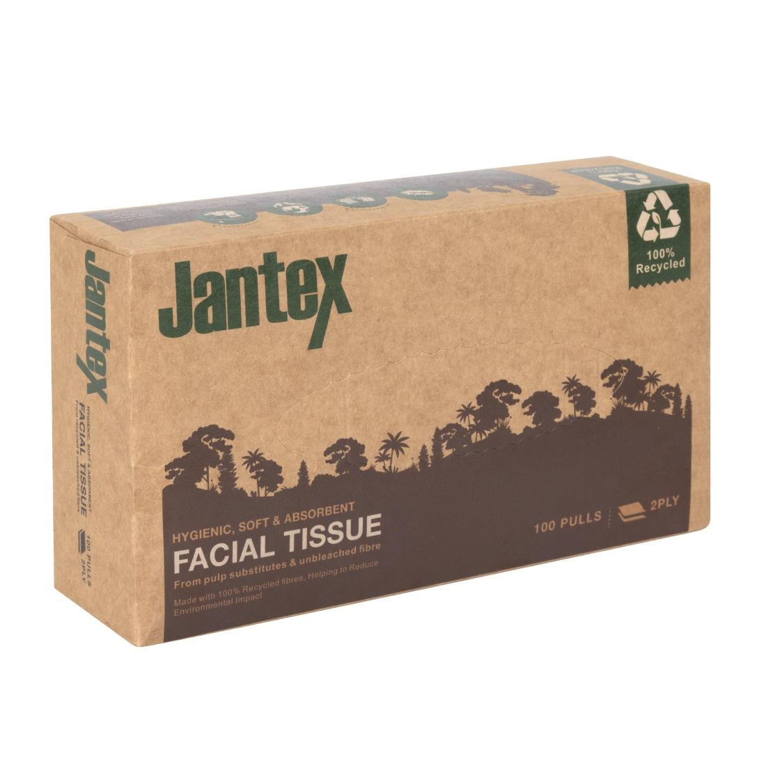 Jantex Green 100% Recycled Facial Tissues 100 Sheets (36 Pack)