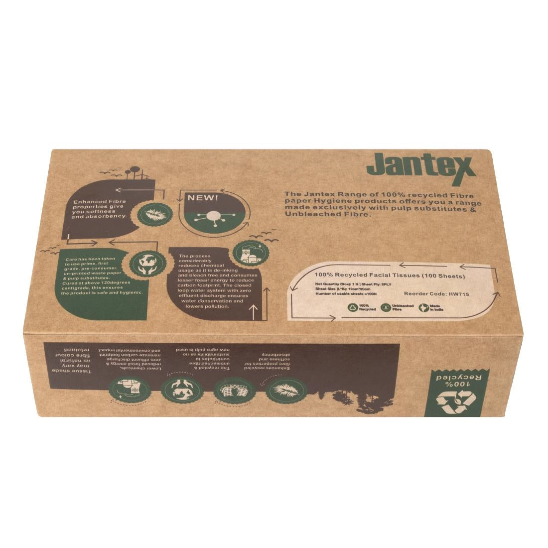 Jantex Green 100% Recycled Facial Tissues 100 Sheets (36 Pack)