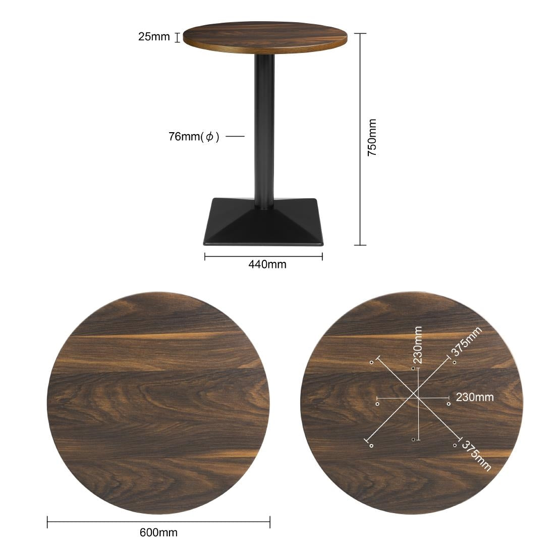 Bolero Complete Table Round Dark Wood Effect 600mm