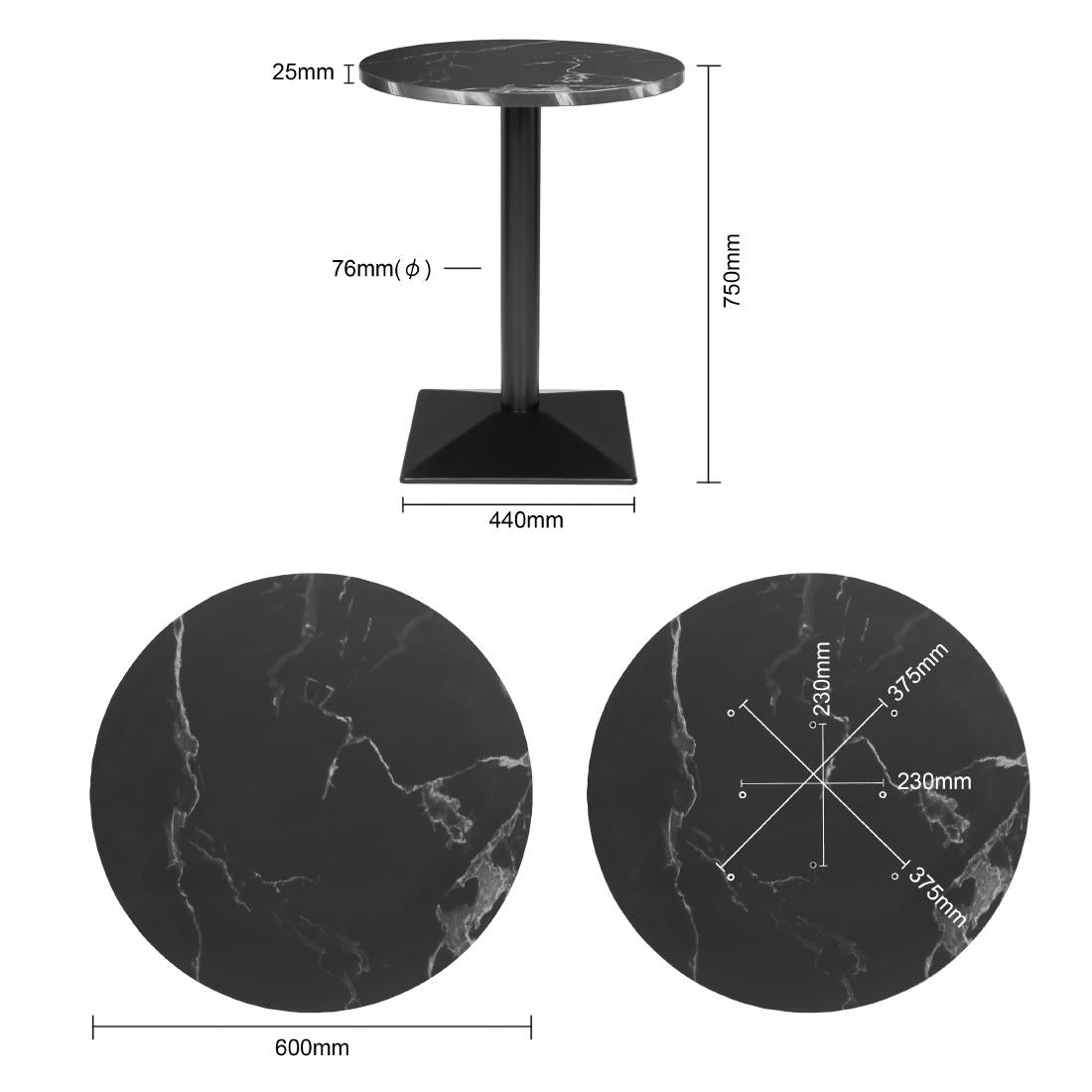 Bolero Complete Table Round Black Stone Effect 600mm