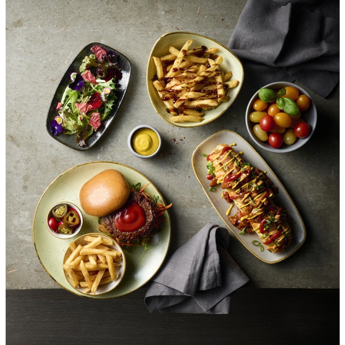 Churchill Stonecast Raw Black Chefs Oblong Plates 270 x 127mm (12 Pack)