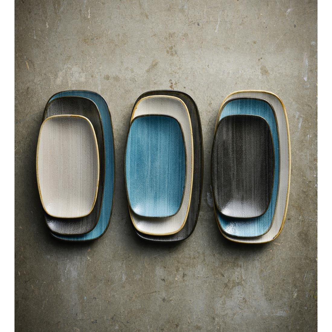 Churchill Stonecast Raw Teal Chefs Oblong Plates 280 x 152mm (12 Pack)