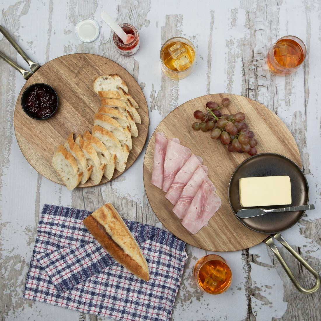 Olympia Round Paddle Board Acacia Wood Metal Handle 458x305mm