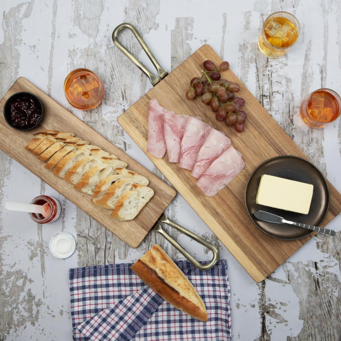 Olympia Rectangular Paddle Board Acacia Wood Metal Handle 575x152mm