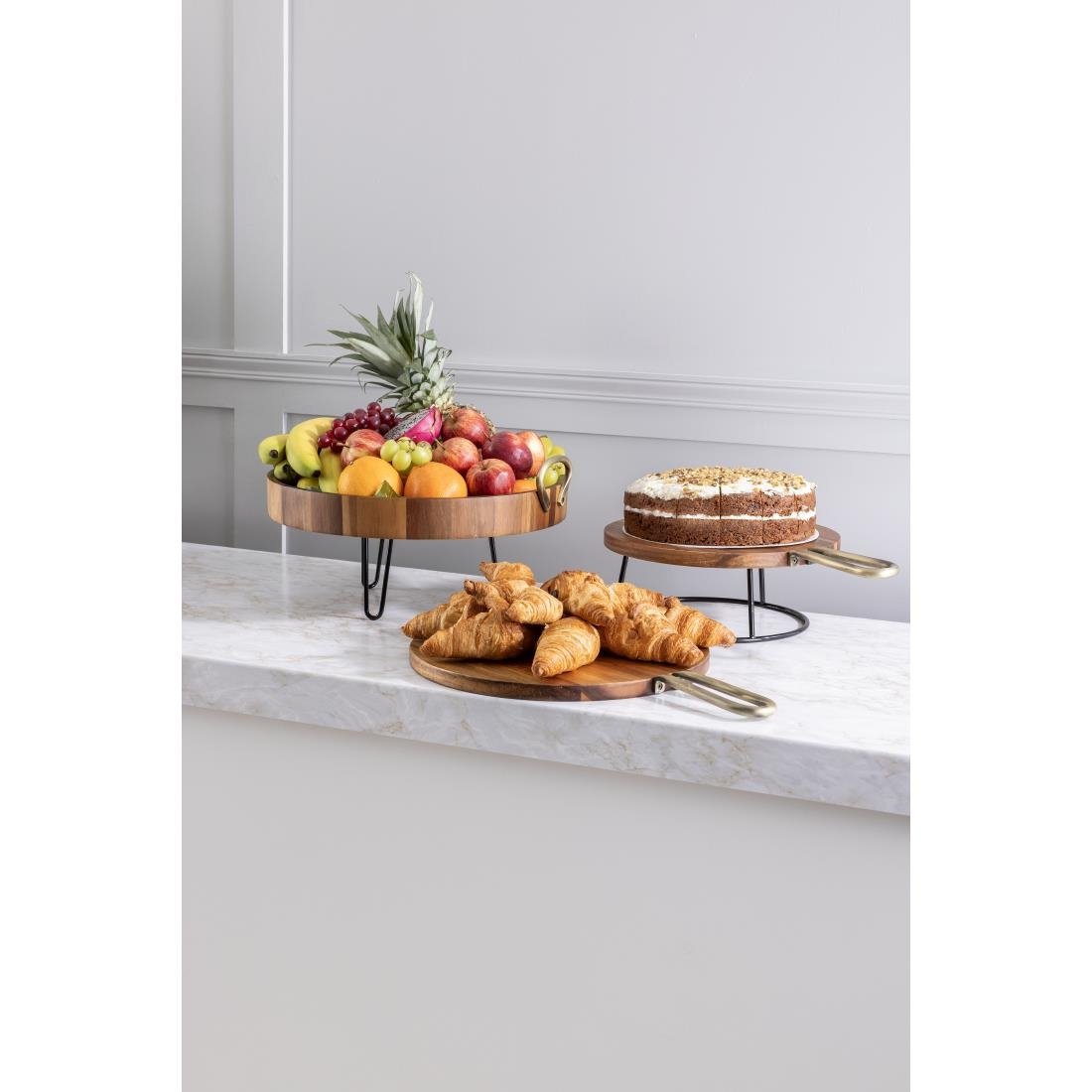 Olympia Round Paddle Board Acacia Wood Metal Handle 505x356mm