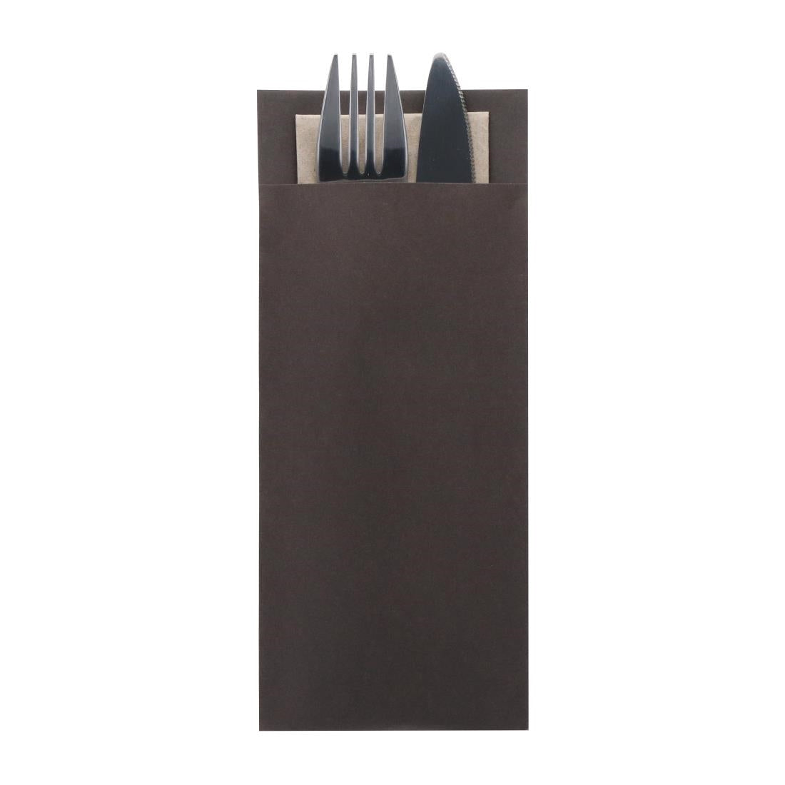 Europochette Classic Size Chocolate Brown Cutlery Pouch with Kraft 2ply Napkin (500 Pack)