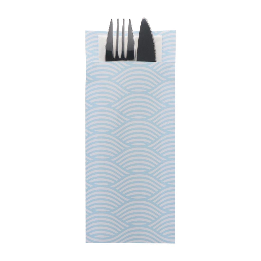 Europochette Classic Size Coastal Cutlery Pouch with White 2ply Napkin (500 Pack)