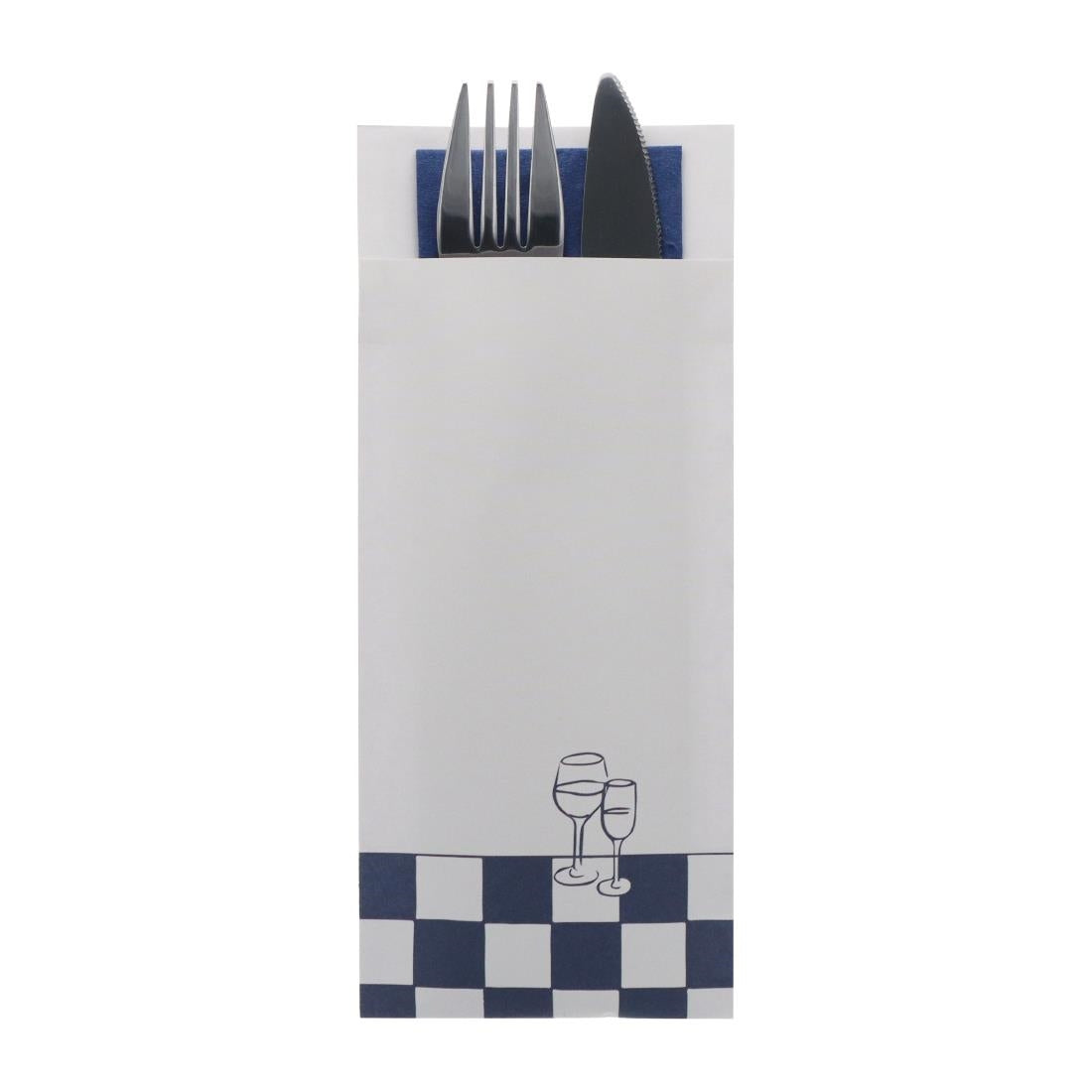 Europochette Classic Size Wine & Dine Cutlery Pouch with Blue 2ply Napkin (500 Pack)