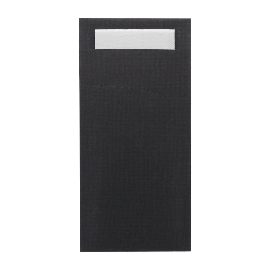 Europochette Extra Size Black Cutlery Pouch with White Airlaid Napkin (200 Pack)