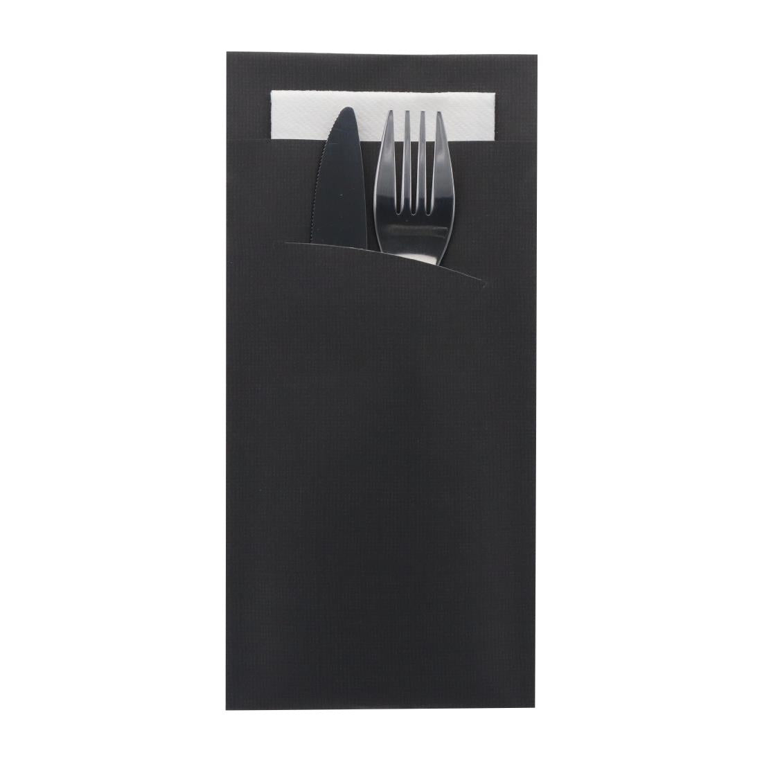 Europochette Extra Size Black Cutlery Pouch with White Airlaid Napkin (200 Pack)