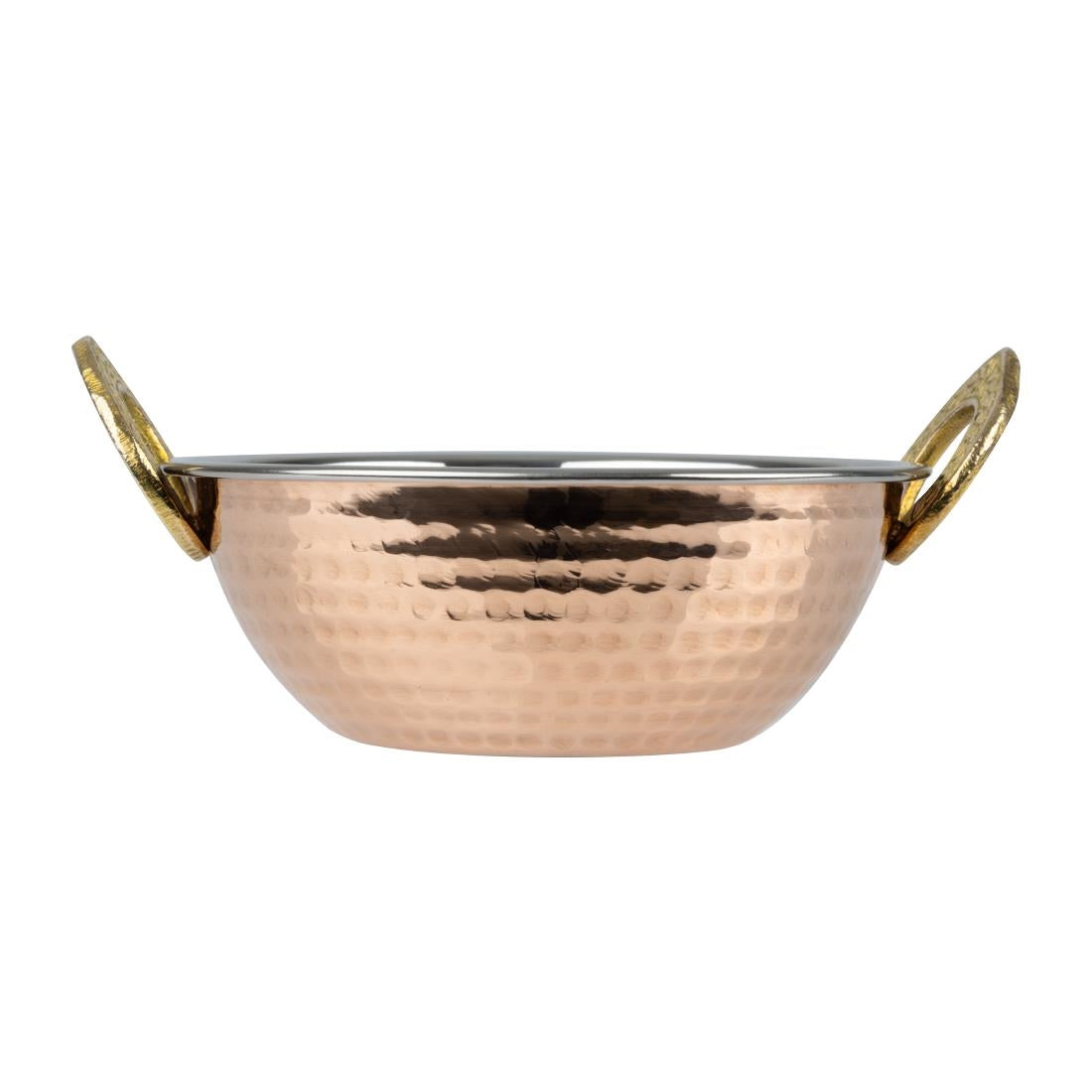 Olympia Copper Kadai Dish Stainless Steel Brass Handles 400ml