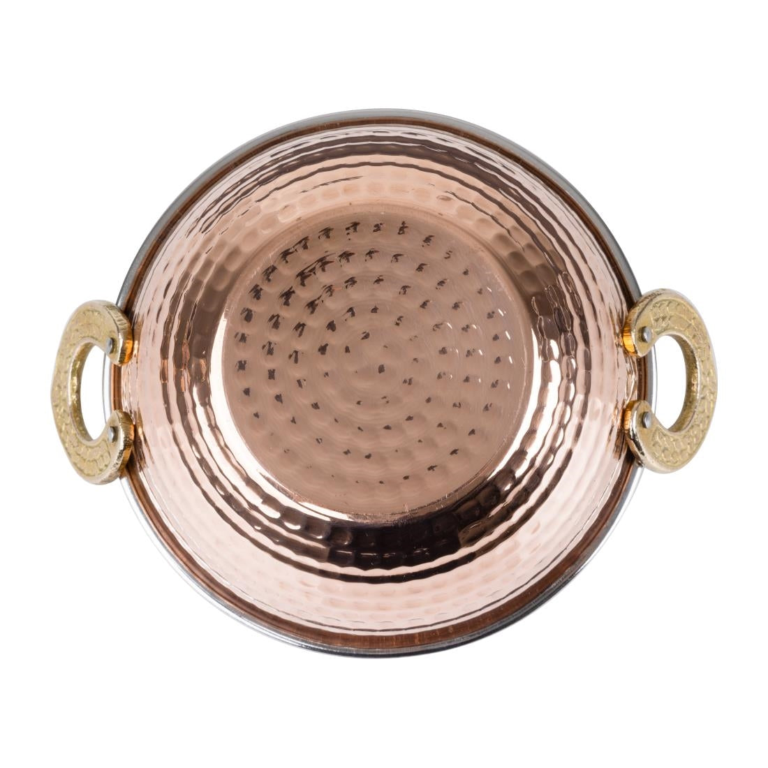 Olympia Copper Kadai Dish Stainless Steel Brass Handles 400ml