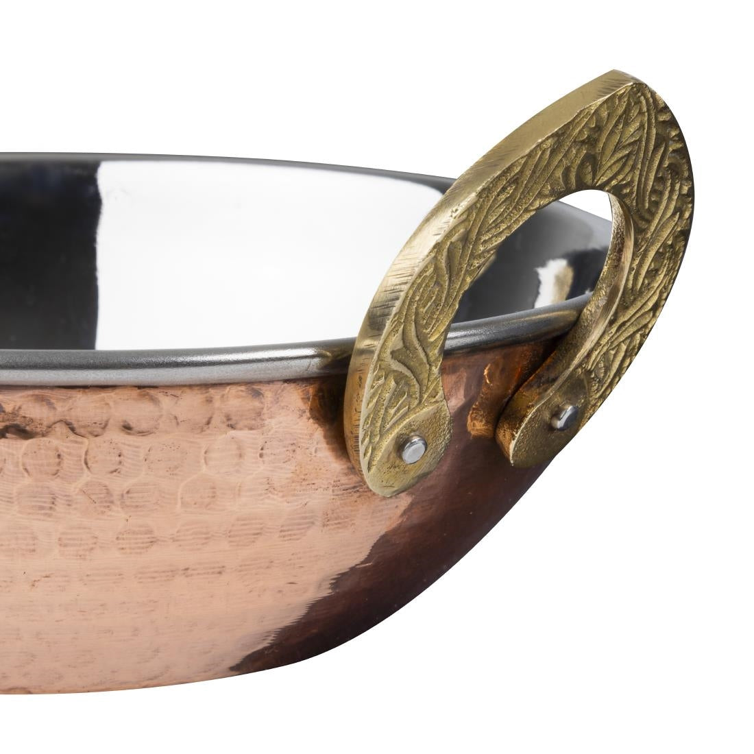 Olympia Copper Kadai Dish Stainless Steel Brass Handles 660ml