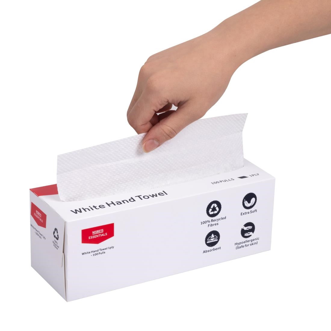 Nisbets Essentials White Hand Towels 1ply - 100 Sheets (36 Pack)