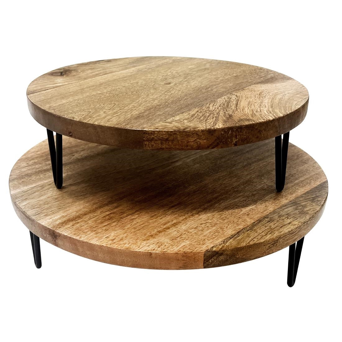Olympia Round Display Stand Mango Wood with Metal Legs 250x80mm
