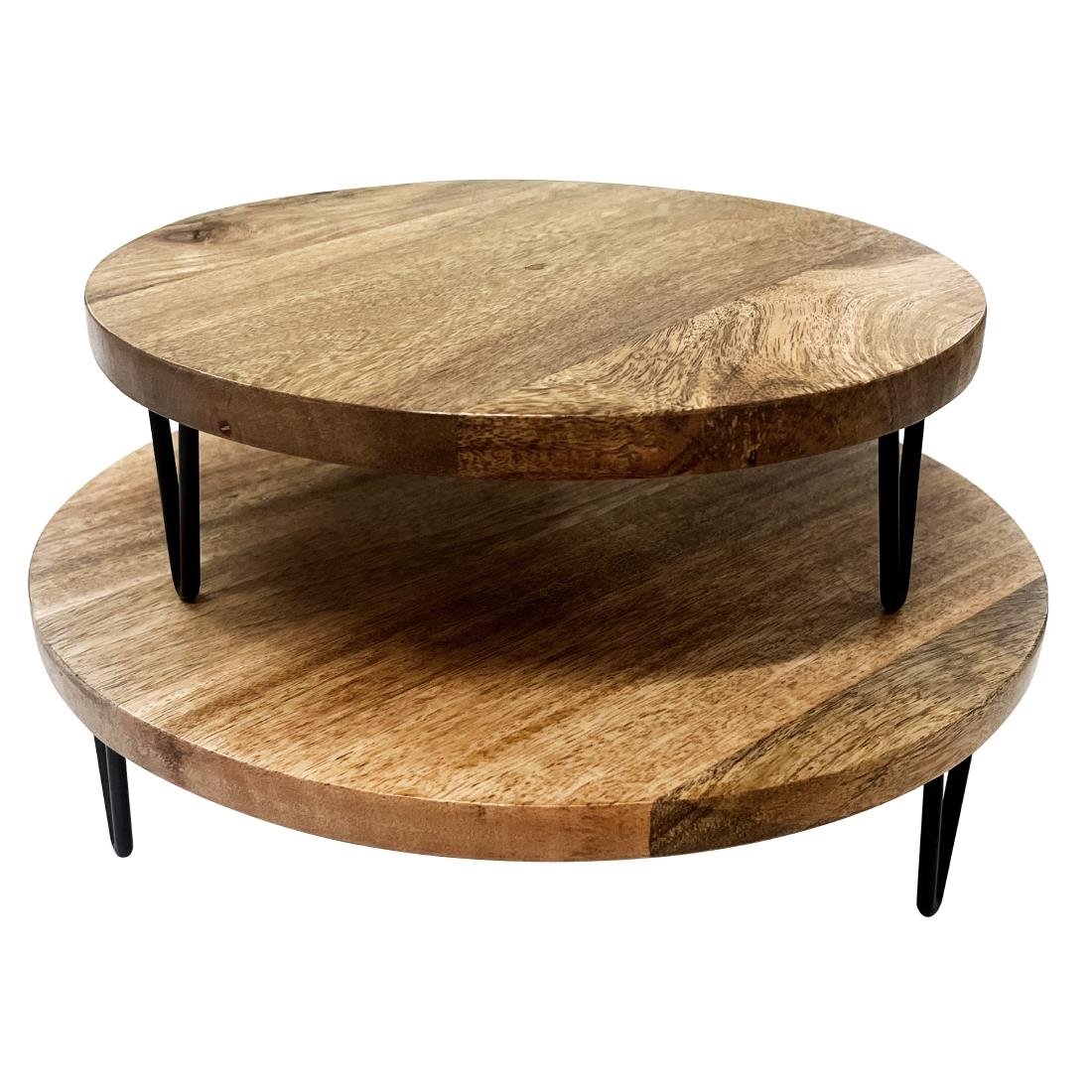 Olympia Round Display Stand Mango Wood with Metal Legs 300x80mm