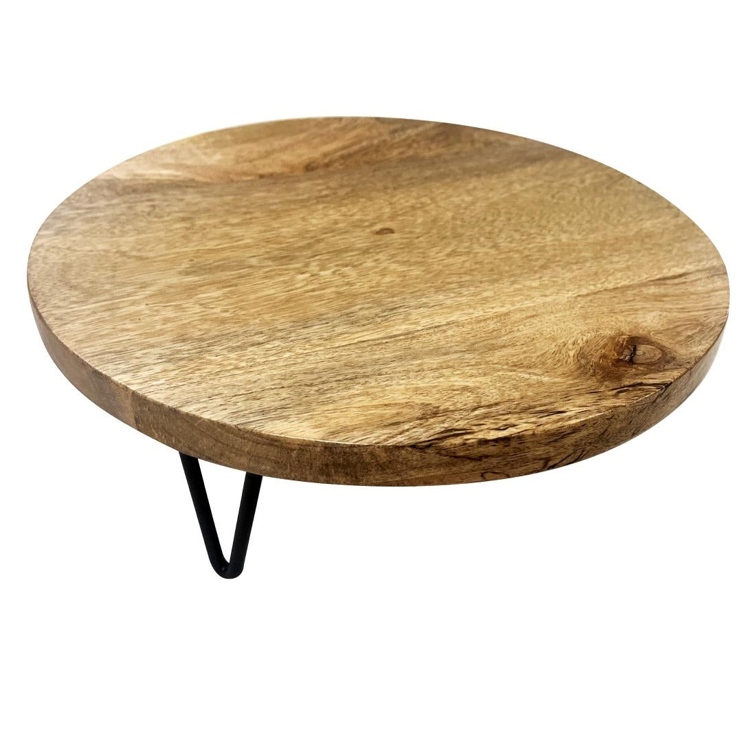 Olympia Round Display Stand Mango Wood with Metal Legs 250x80mm