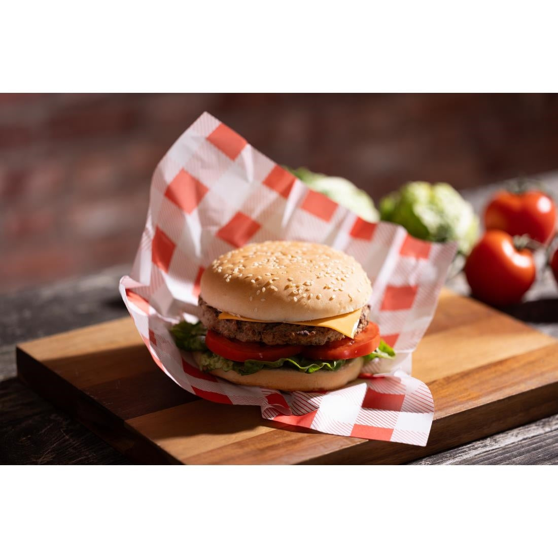 Fiesta Compostable Red Gingham Greaseproof Sheets 250x250mm (200 Pack)