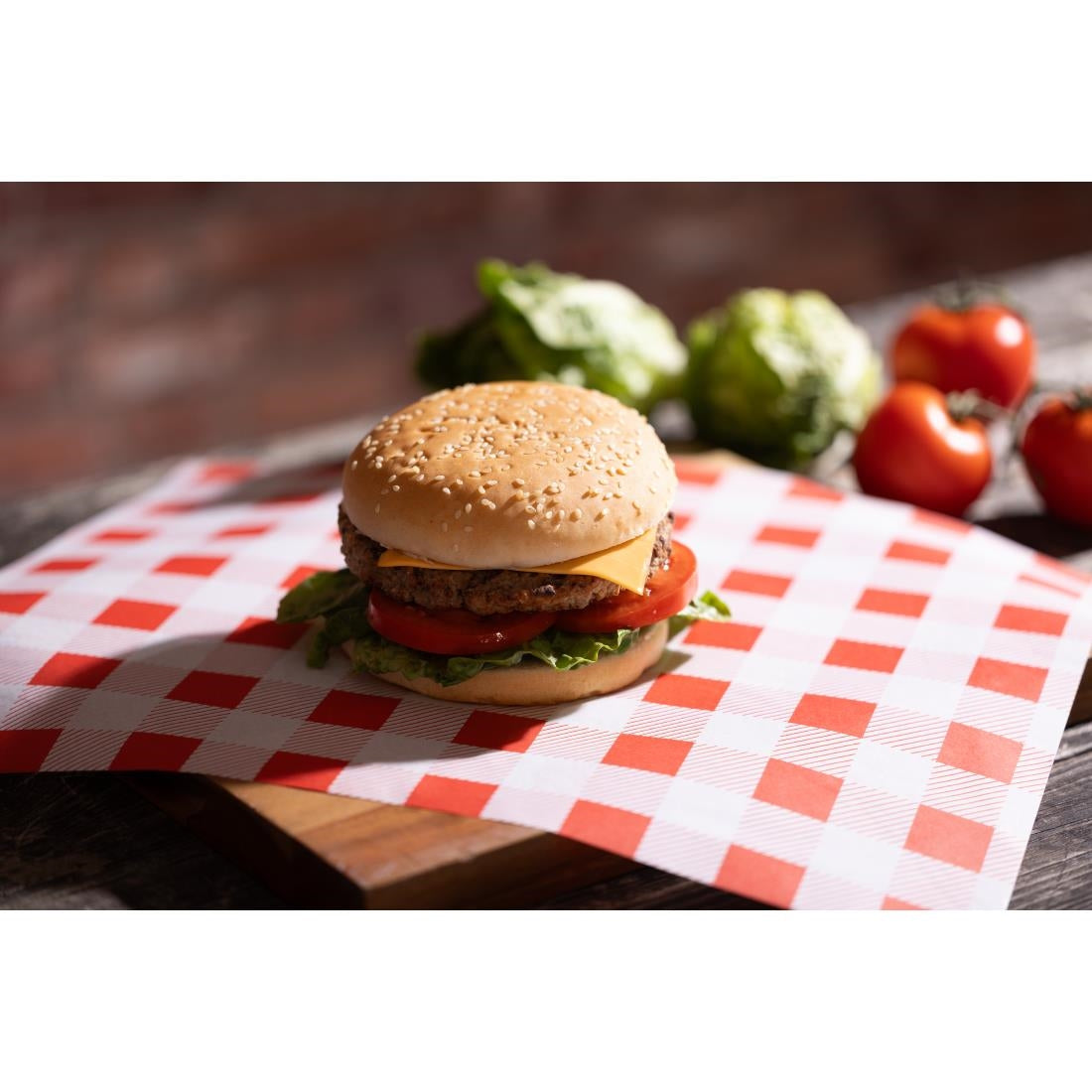 Fiesta Compostable Red Gingham Greaseproof Sheets 380x310mm ( 200 Pack)