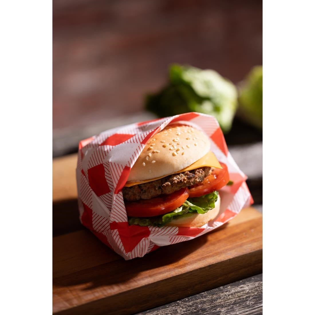 Fiesta Compostable Red Gingham Greaseproof Sheets 380x310mm ( 200 Pack)