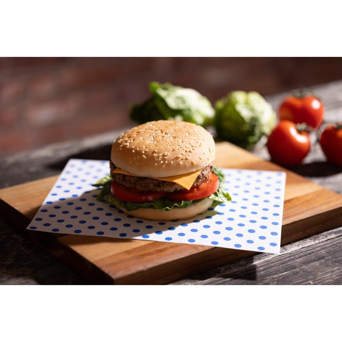 Fiesta Compostable Burger Wraps Blue Dot 250x200mm (200 Pack)