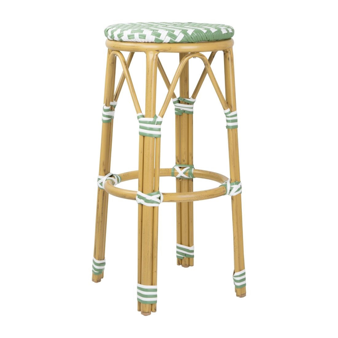 Bolero Parisian Style PE Rattan Bar Stools Light Green (2 Pack)