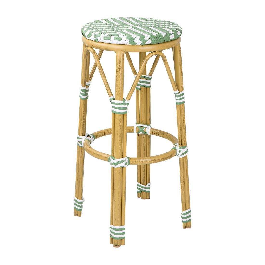 Bolero Parisian Style PE Rattan Bar Stools Light Green (2 Pack)
