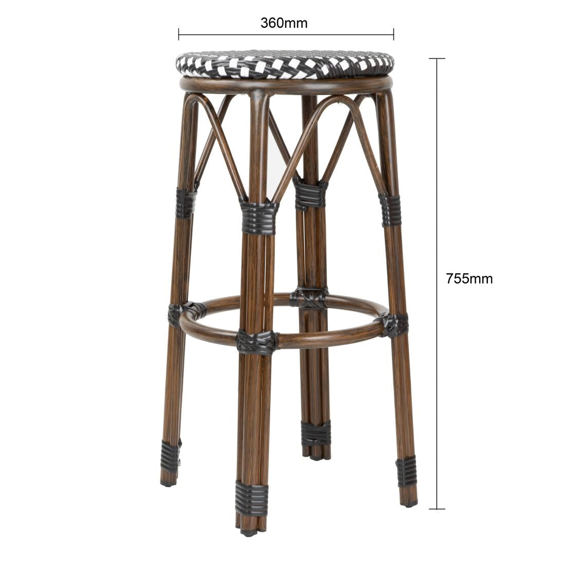 Bolero Parisian Style PE Rattan Bar Stools Black Dot Mix (2 Pack)