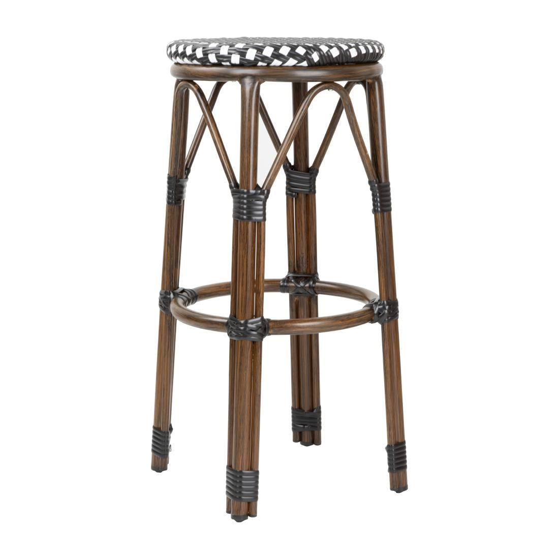 Bolero Parisian Style PE Rattan Bar Stools Black Dot Mix (2 Pack)