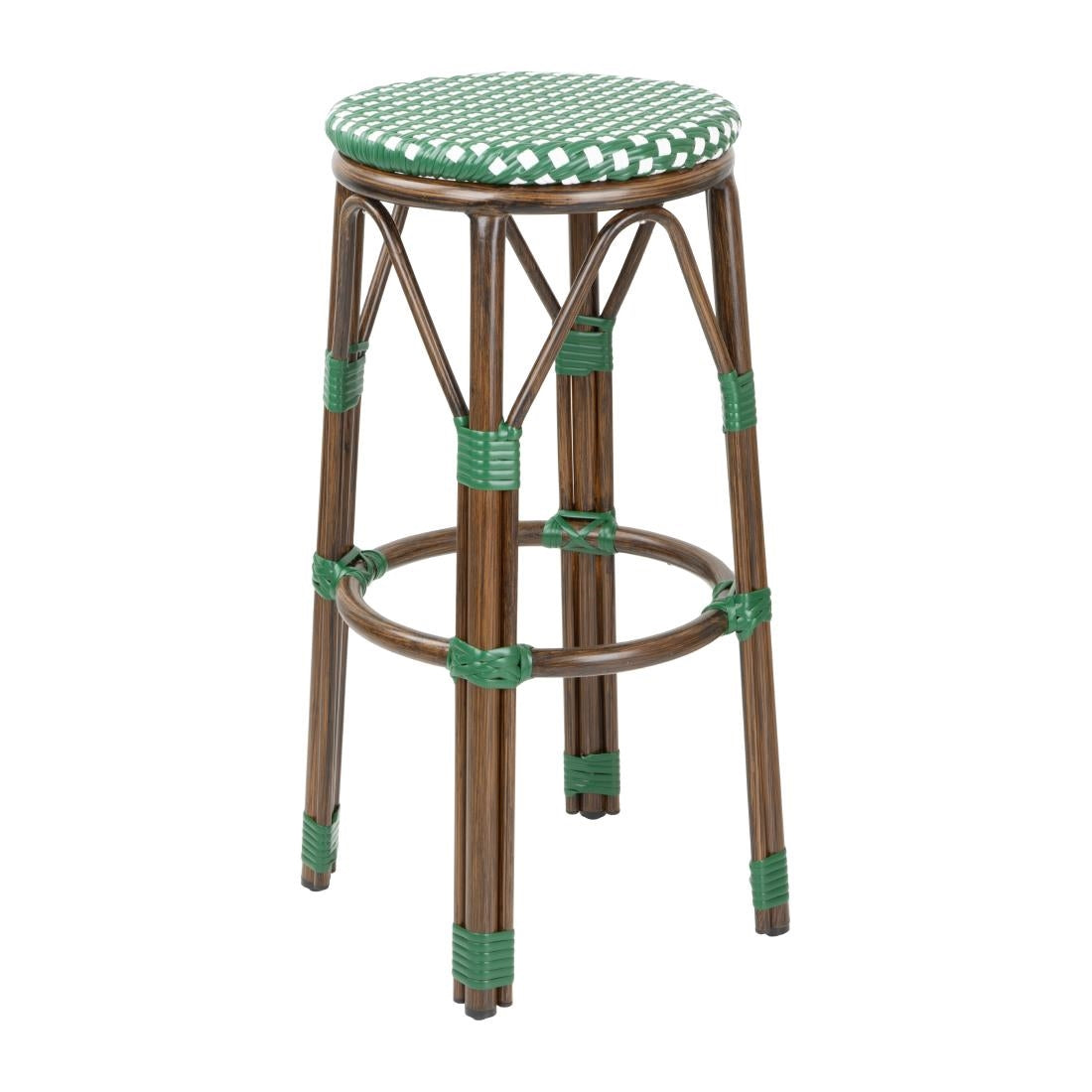 Bolero Parisian Style PE Rattan Bar Stools Green Dot Mix (2 Pack)