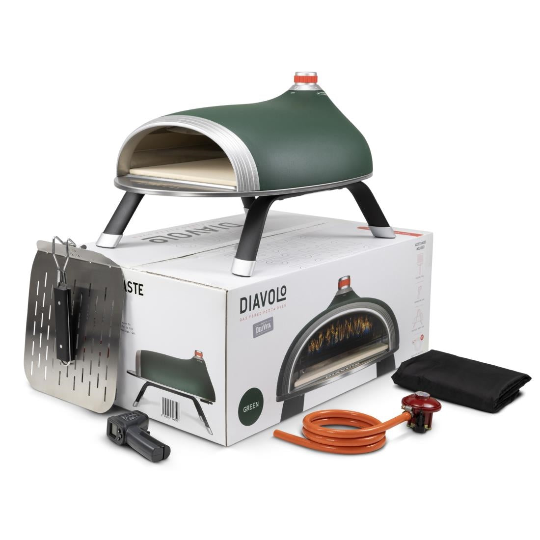 Diavolo Pizza Oven Bundle Green (Oven, Regulator, Peel, Carry Handle, Temp Gun)