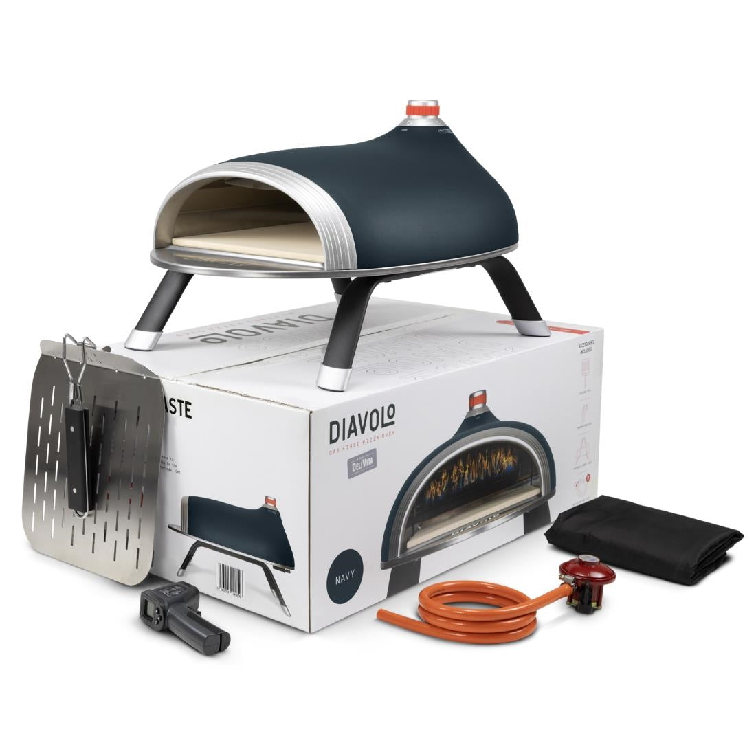 Diavolo Pizza Oven Bundle Navy (Pizza Oven, Regulator, Peel, Carry Handle, Temp Gun)