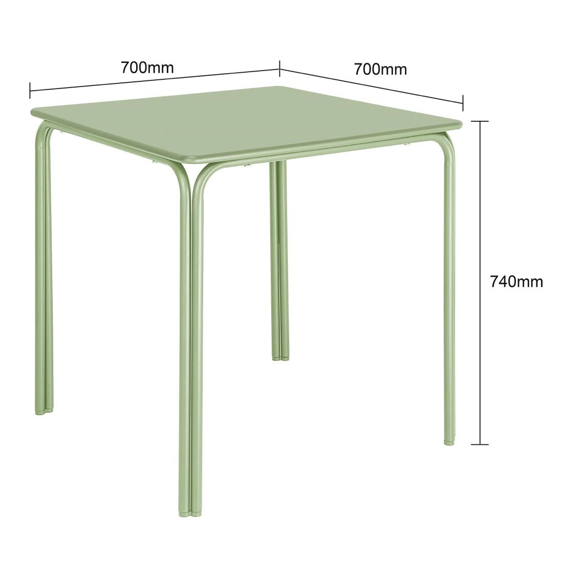 Bolero Adeline Steel Square Table 700mm Light Green