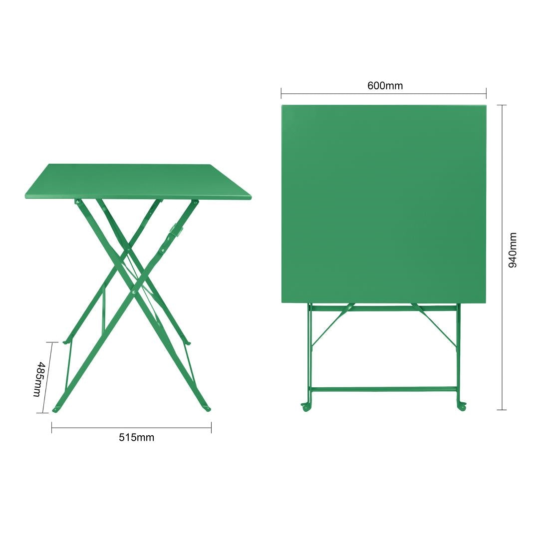 Bolero Perth Forest Green Pavement Style Steel Table Square 600mm