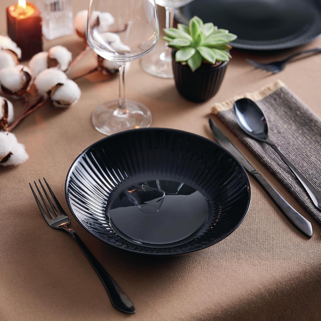 Luminarc Cottage Black Rimless Pasta/Soup Bowls 220mm (24 Pack)