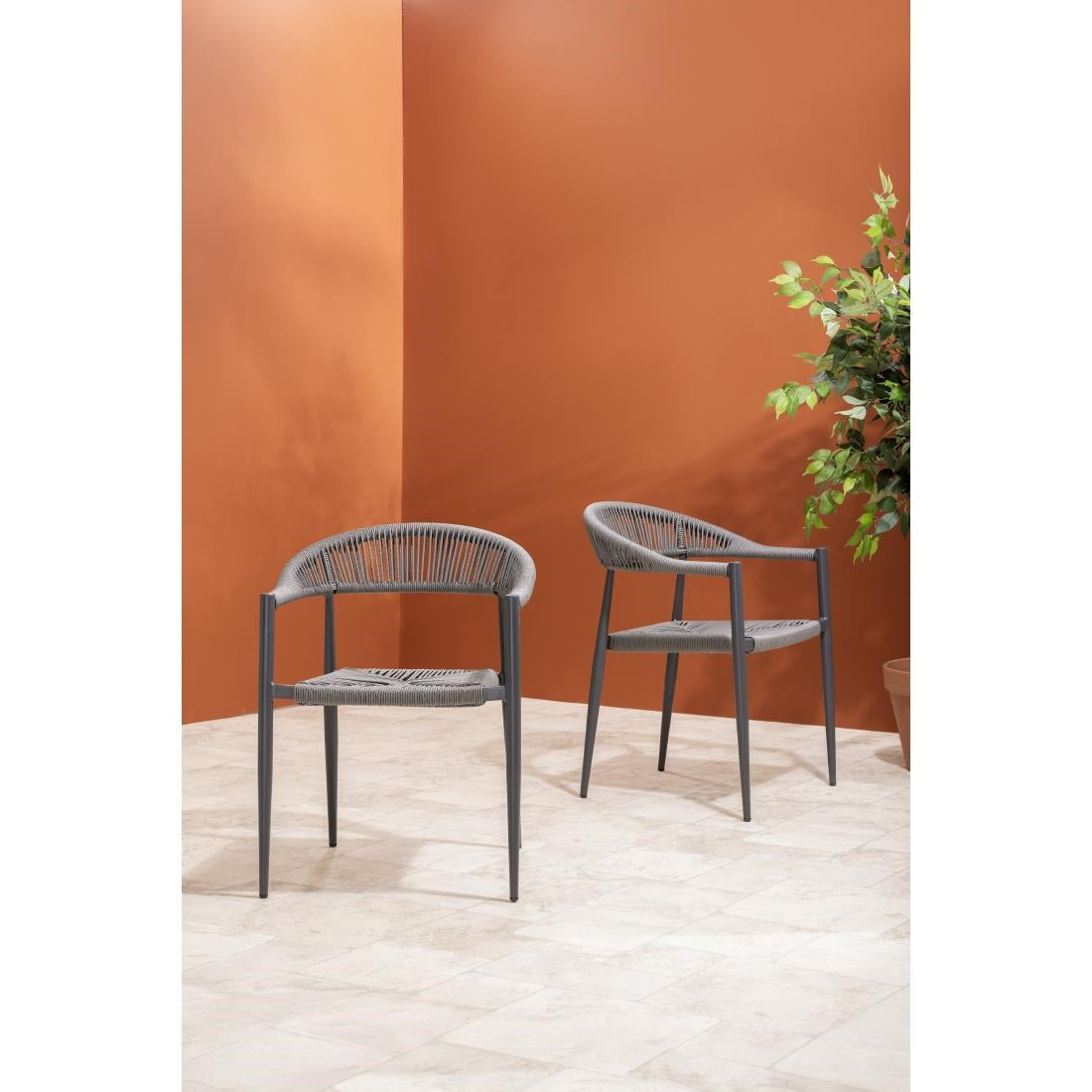 Bolero Eden PE Twist Rattan Outdoor Arm Chairs Charcoal (4 Pack)
