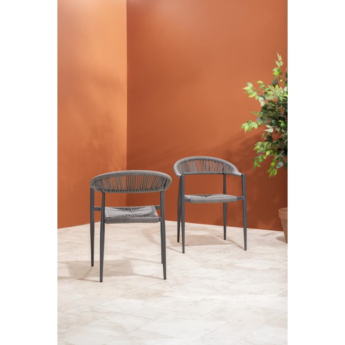 Bolero Eden PE Twist Rattan Outdoor Arm Chairs Charcoal (4 Pack)