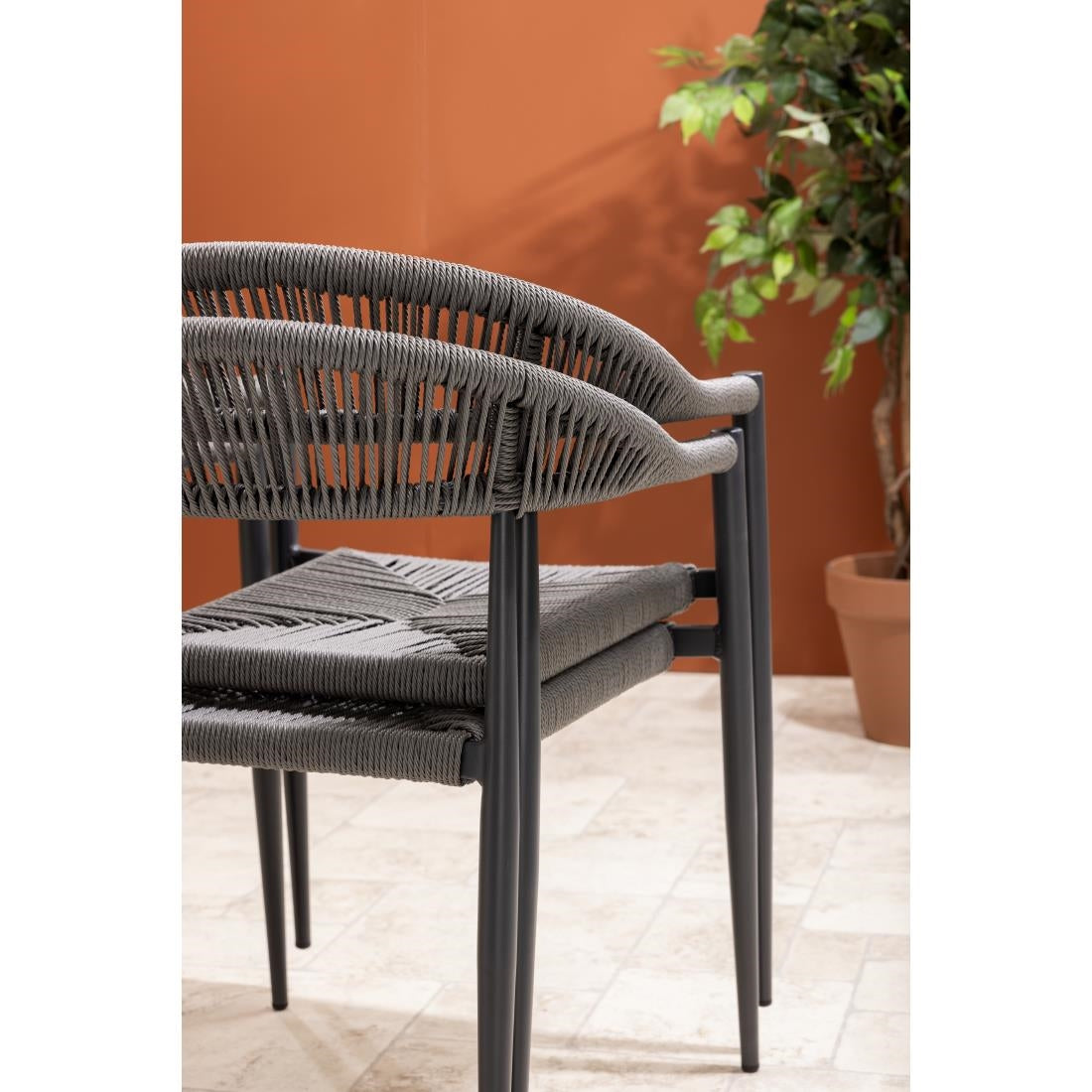 Bolero Eden PE Twist Rattan Outdoor Arm Chairs Charcoal (4 Pack)